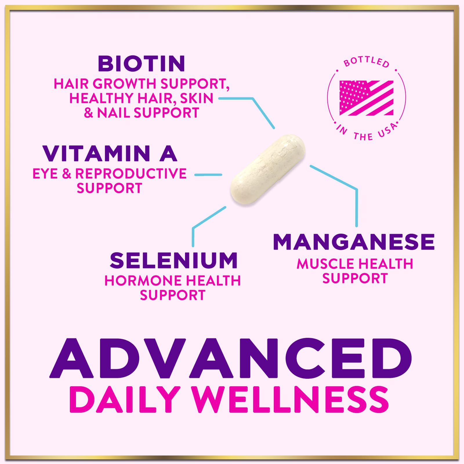 Multivitamin for Women - 3X Strength Daily Women Multivitamin, Vitamins A, D, C, E, Biotin, Folic Acid, Calcium, & Iron, Complete Multi Vitamin for Beautiful Hair & Skin, Bottled in USA, 120 Capsules — Amazon image 6