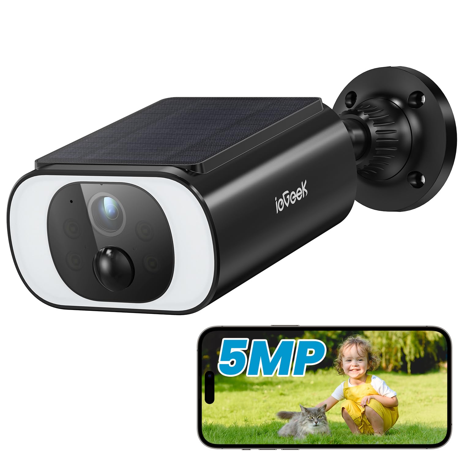 ieGeek S1 5MP Solar Camera Outdoor Wireless, 2.4Ghz WiFi Battery Powered Cameras System for Home Security with Embedded Solar Panel, AI Motion