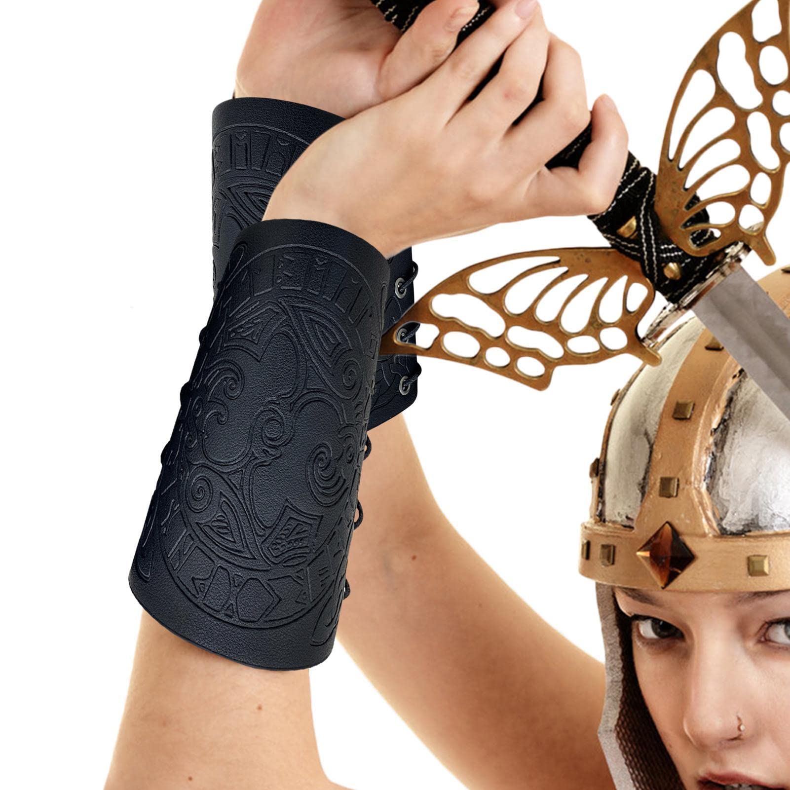 Wikinger Lederarmbänder Mit Odin-Muster, 2 Stück | Verstellbar, PU-Leder, Für Cosplay & Mittelalter-Kostüme