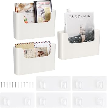 Wall Mount Folder Holder File Organizer Hanging File Mail Organizer Magazine File Holder with 5-Pack Adhesive Pads