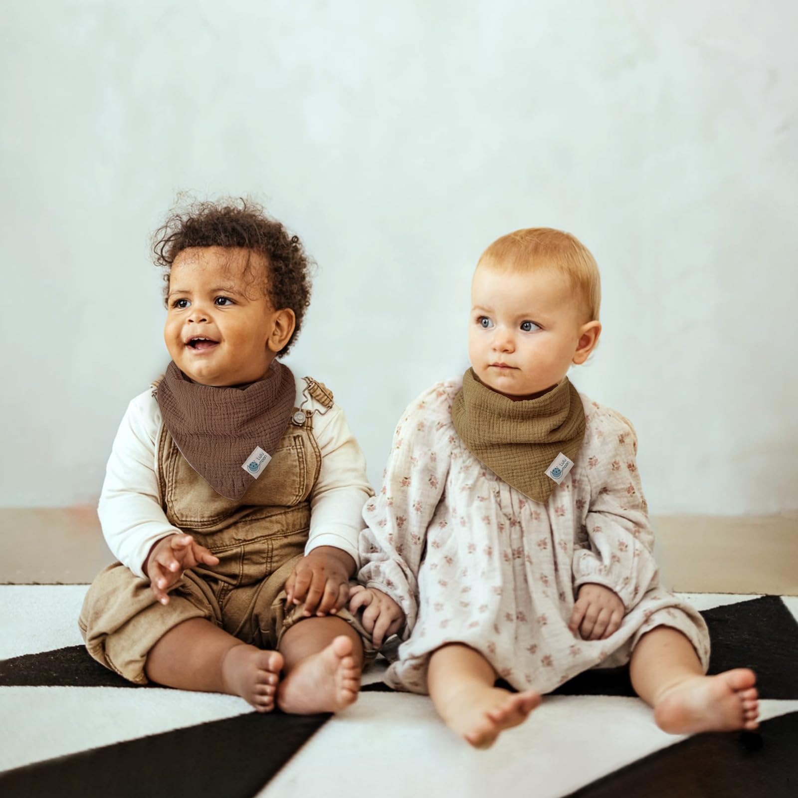 lulumoon Babero para Bebé, Muselina para Bebé,100% Algodón Transpirable pañuelo triangular para Niños y Niñas 6 Unidades
