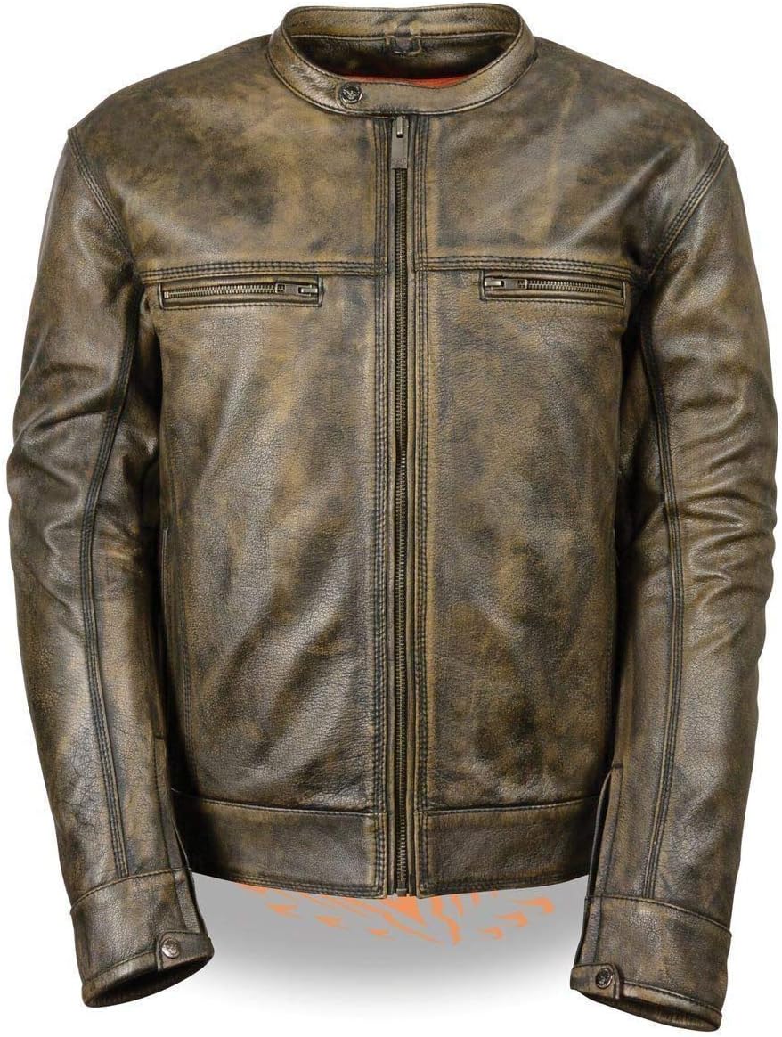 Milwaukee Leather Men’s Distressed Racer Collar Biker Jacket MLM1550 W/Venting Distressed Brown Milwaukee Leather Men’s Distressed Racer Collar Biker Jacket MLM1550 W/Venting Distressed Brown