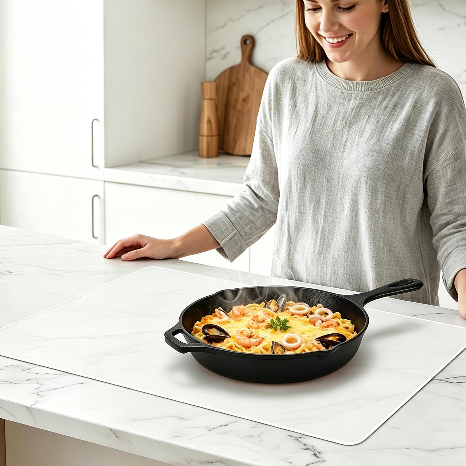 Tapis Silicone Grand 120 x 60 cm, 2 mm Épaisseur Tapis Cuisine, Résistant Antidérapant à la Chaleur, Travail, Peinture, Bricolage, Pour Table et Plan de Travail Cuisine (Blanc Laiteux)