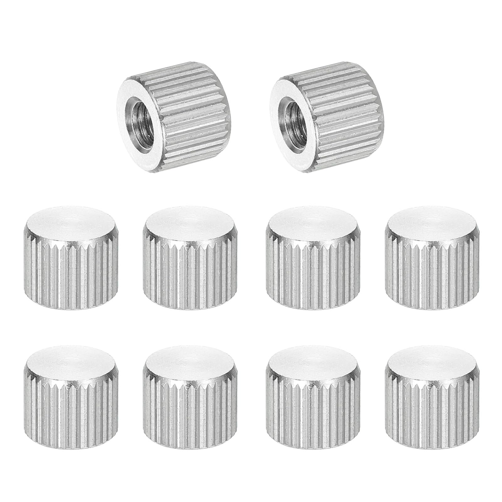 PATIKIL M5 Knurled Thumb Nuts, 10pcs 304 Stainless Steel Female Thread Type Flat Head Blind Hole Round Hand Tighten Knob Fasteners Screw Cap Adjust Lock Position, D10mm x H8mm