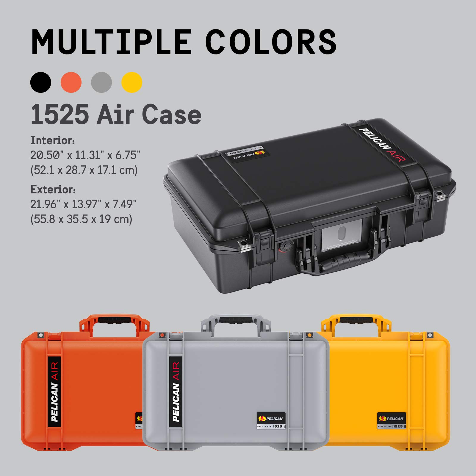 Pelican Air 1525 015250-0001-240 - Valigetta con gommapiuma (Edizione 2020 con chiusura a pulsante), colore: Giallo