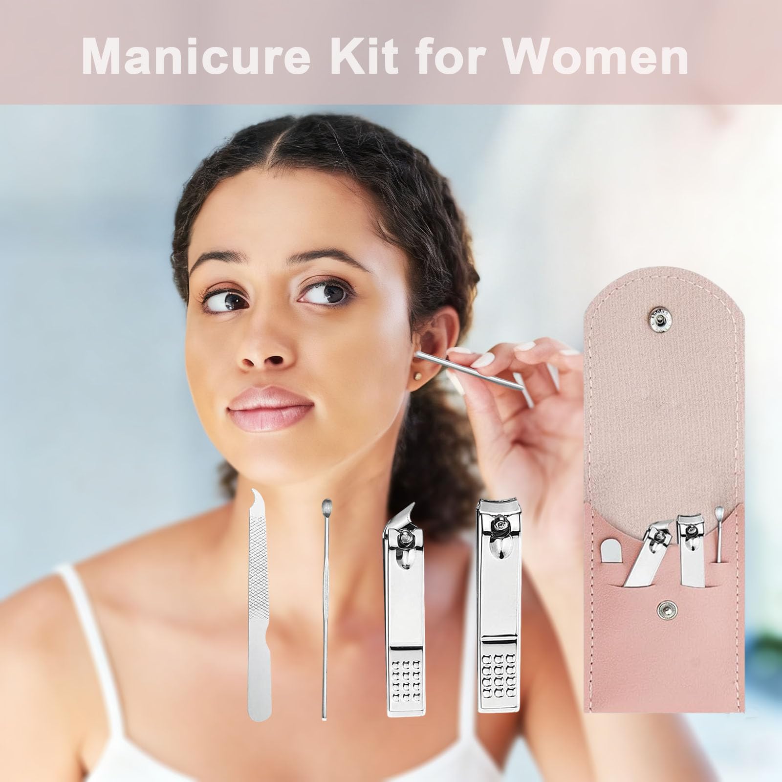 Juego de 24 juegos de manicura profesional de viaje a granel, kit de manicura de viaje 4 en 1 de acero inoxidable para adultos con funda, cortaúñas envuelto individualmente, a granel para personas sin
