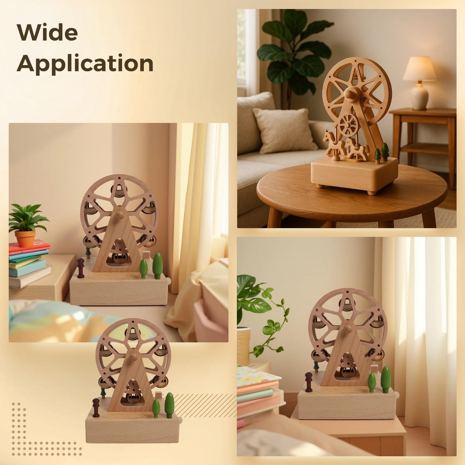 Generisch Holz-Riesenrad-Spieluhr, drehbares Deko-Karussell aus Buchenholz, handgefertigtes Geschenk, Wohndeko für Erwachsene, detailreiche Verarbeitung, Romantisches Erinnerungsstück