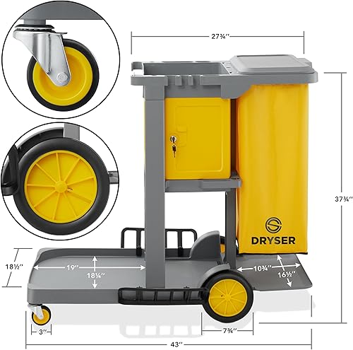 Miniatura 4 de Dryser Carrito de limpieza comercial con ruedas - Carrito de limpieza con gabinete con cerradura de llave