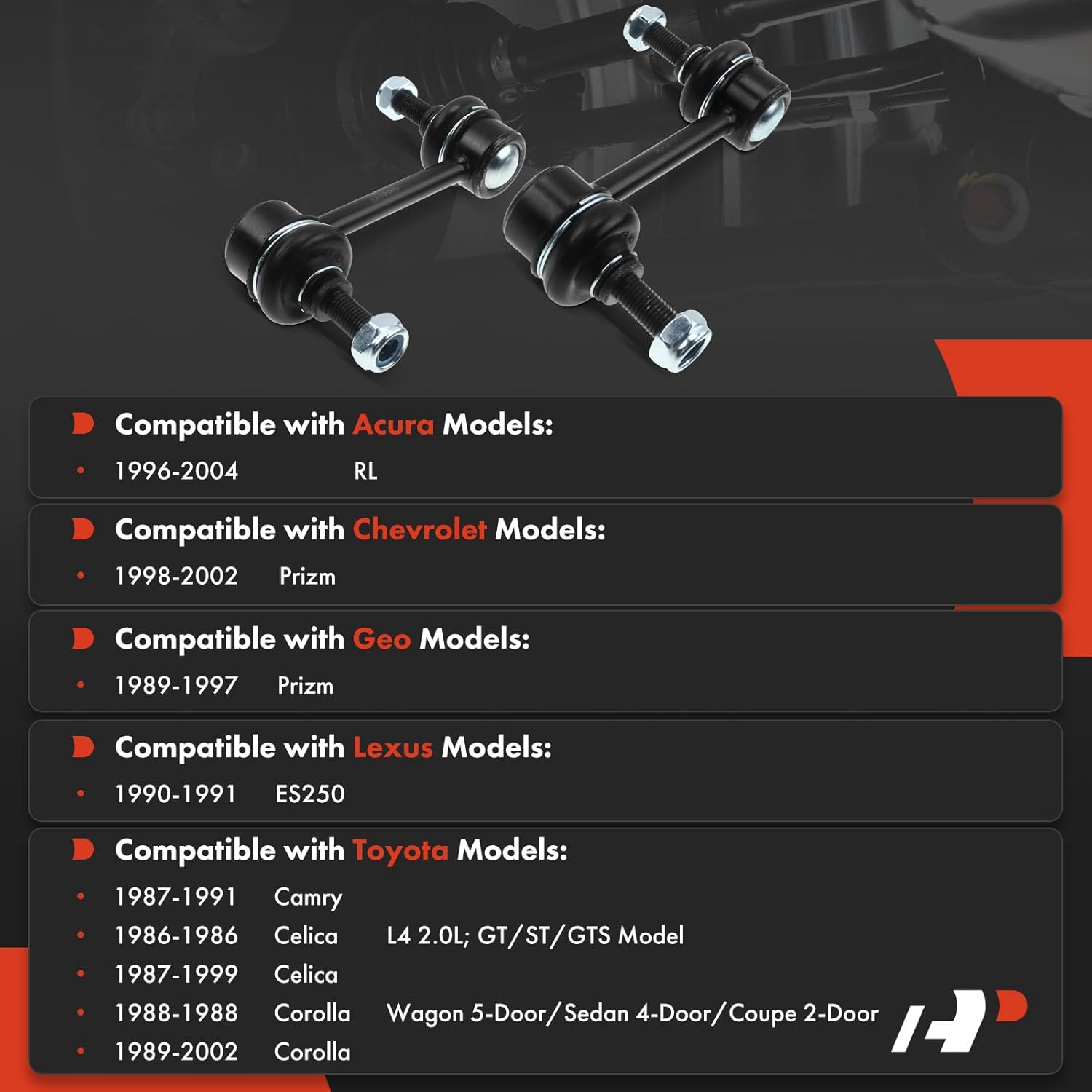 A-Premium 2 x Rear Sway Bar Links Stabilizer Bar Links, Compatible with Toyota Camry 87-91, Corolla 88-02, Celica 86-99, Lexus ES250 90-91, Acura RL 96-04, Chevrolet Prizm 98-02, Geo Prizm 89-97