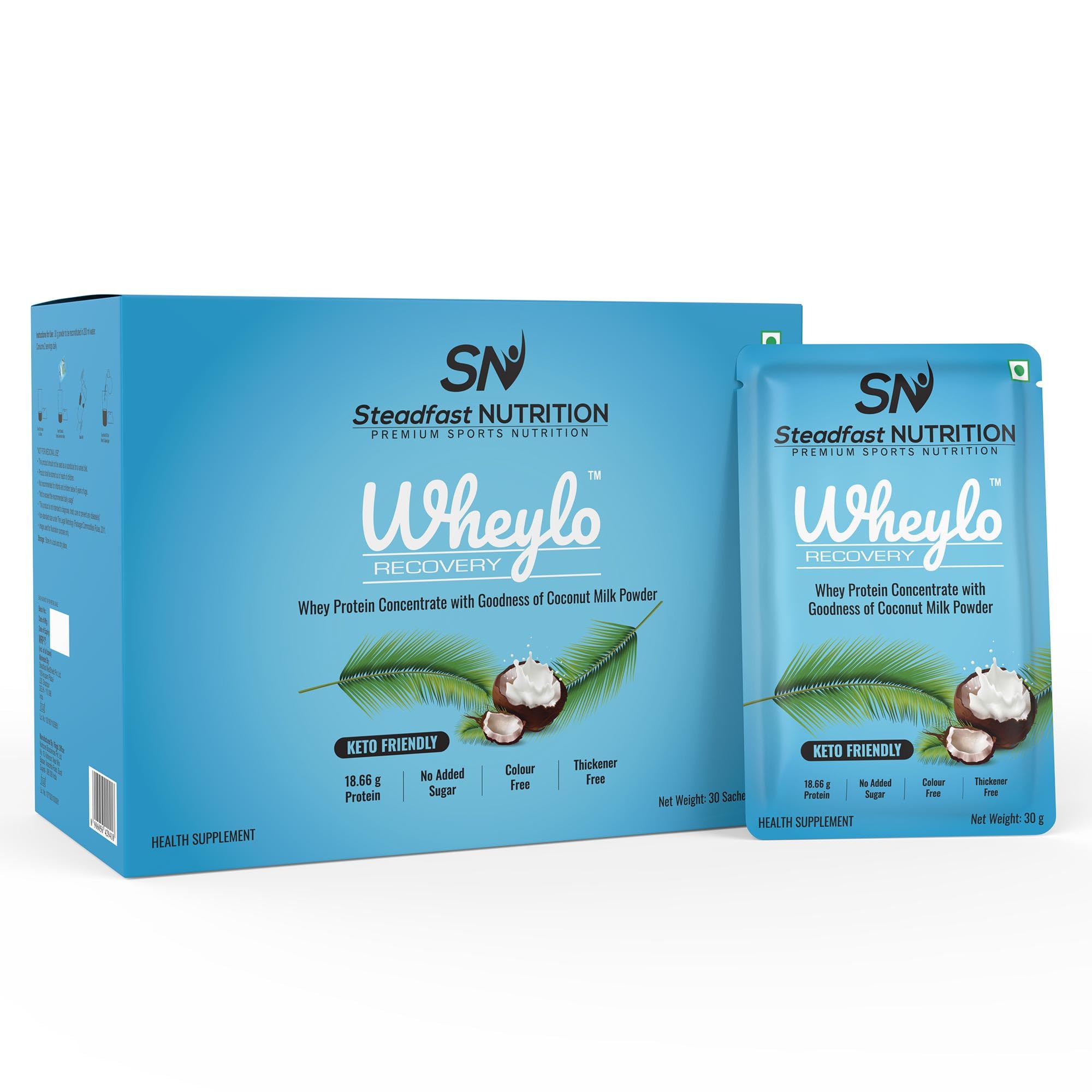 Steadfast Nutrition Wheylo Whey Protein Concentrate 80% | Keto Friendly | Contains 18.66g multifunctional Whey protein for muscle recovery and growth | Goodness of Coconut milk powder (30 sachets) (B0B2K4T4RY) Amazon Price History, Amazon Price Tracker