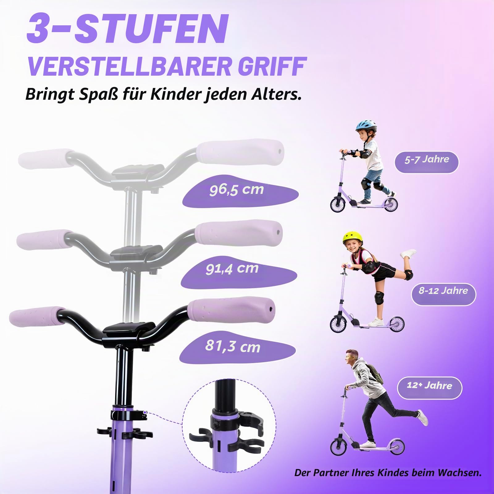 Nattork Kick Scooter - Roller Kinder bis 100 Kg für Teenager & Erwachsene, Cityroller Tretroller Höhenverstellbarer & klappbar, Kinderroller mit 200 mm Große Räder