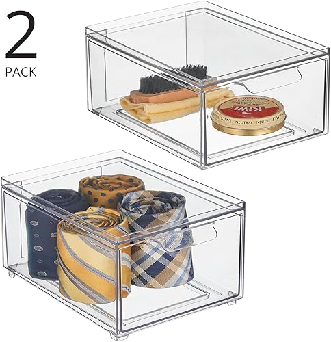 Miniatura 4 de mDesign Contenedor organizador de armario de plástico con cajón extraíble, almacenamiento delgado y apilable para armario, organización para