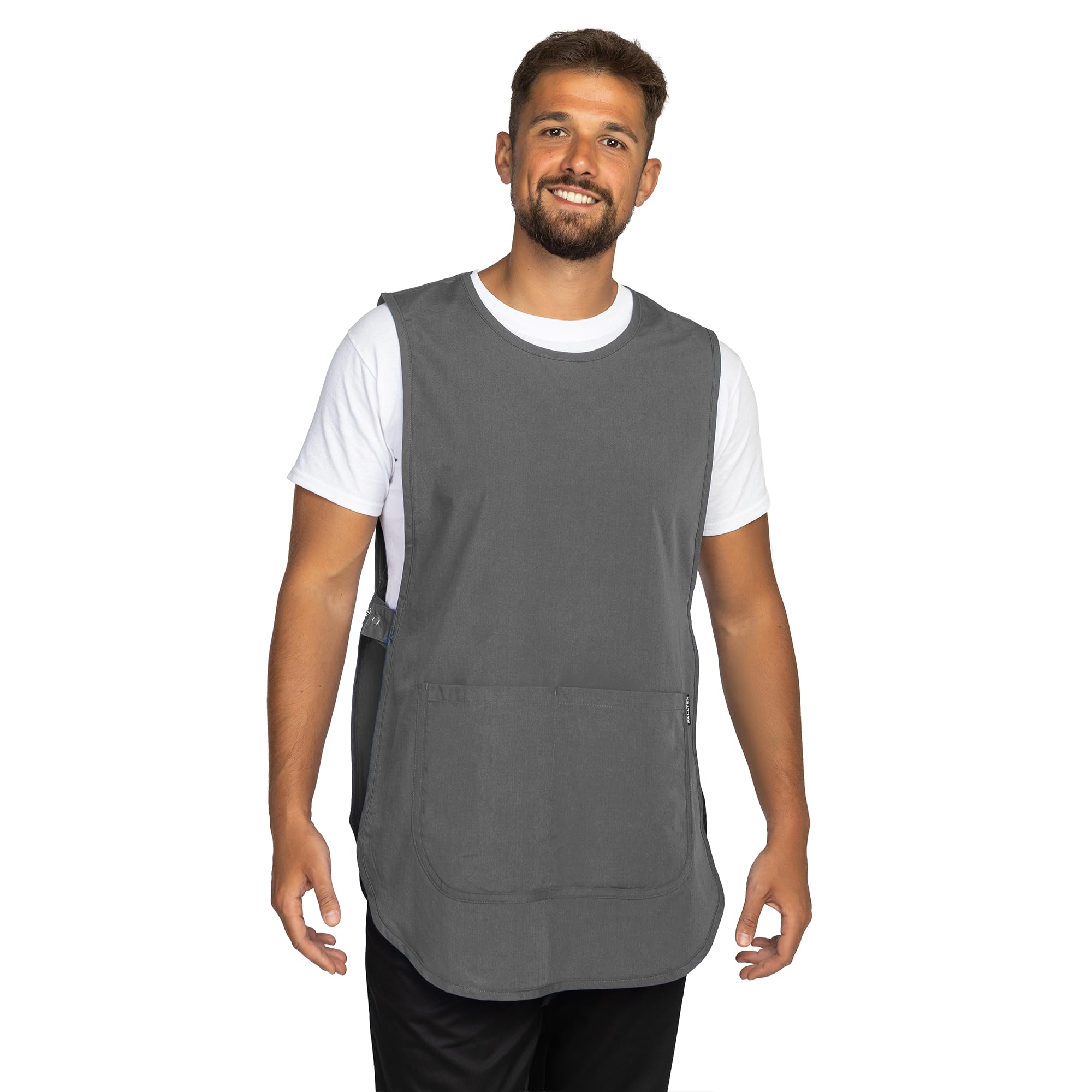 PALLTEX Ampato Überwurfschürze Damen Herren – Kittelschürze mit Taschen, verstellbar, Berufsschürze für Arbeit, Gastronomie, Reinigung, Friseur & Kosmetik, Größen S/M, L/XL