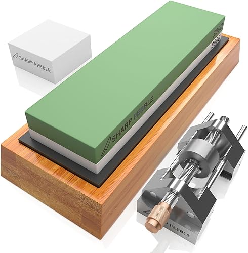 Sharp Pebble Piedra de afilar cuchillos de piedra de afilar de primera calidad, piedra de agua de grano 3000/8000 con guía de afilado (plantilla de