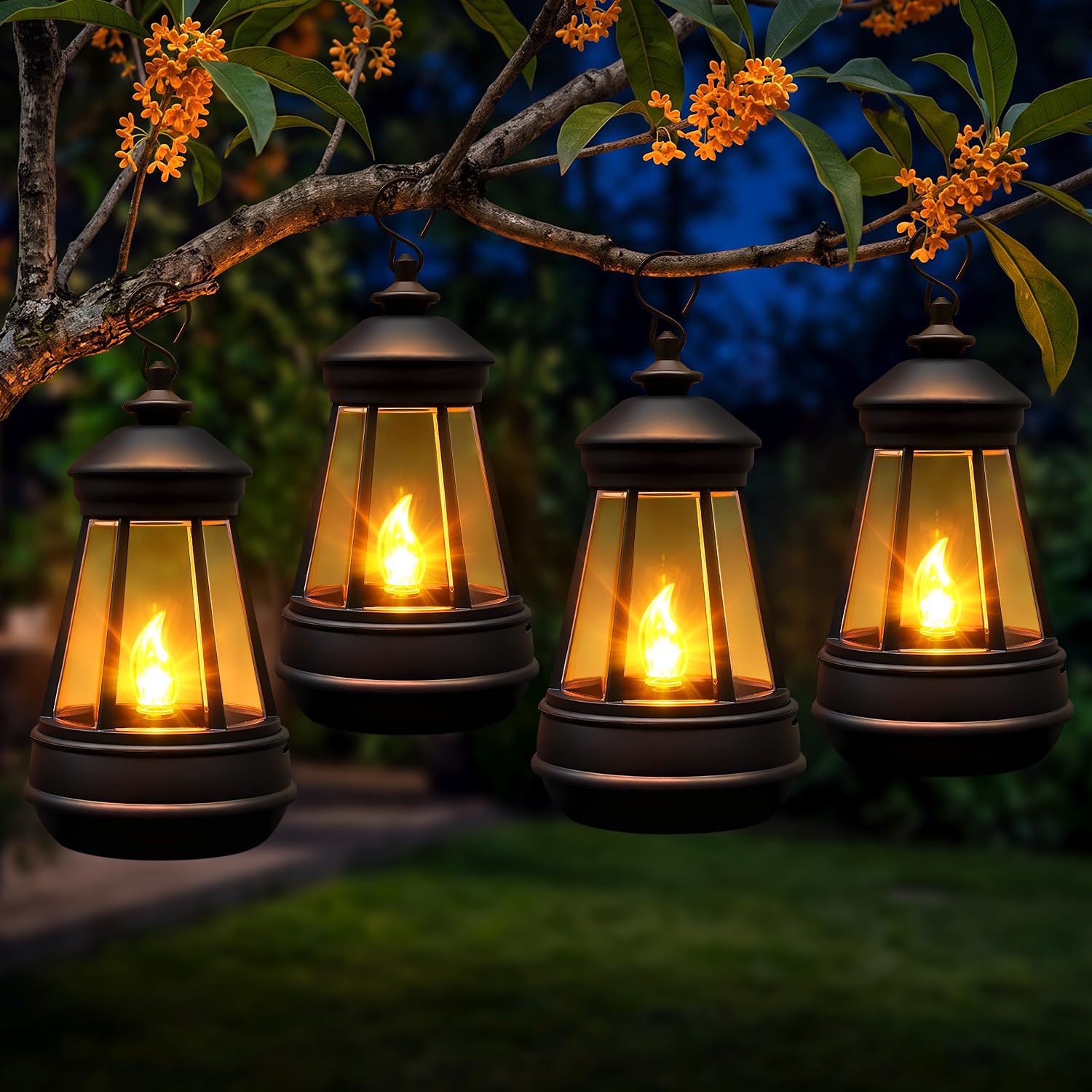 4 Pack Small Solar Power Lantern, Mini Hanging Solar Lights Outdoor Garden