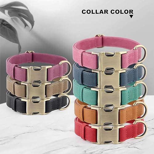 Miniatura 8 de Plutus Pet Collar de cuero genuino para perro, collar ajustable para mascotas con hebilla metálica de liberación rápida, piel real suave para perros