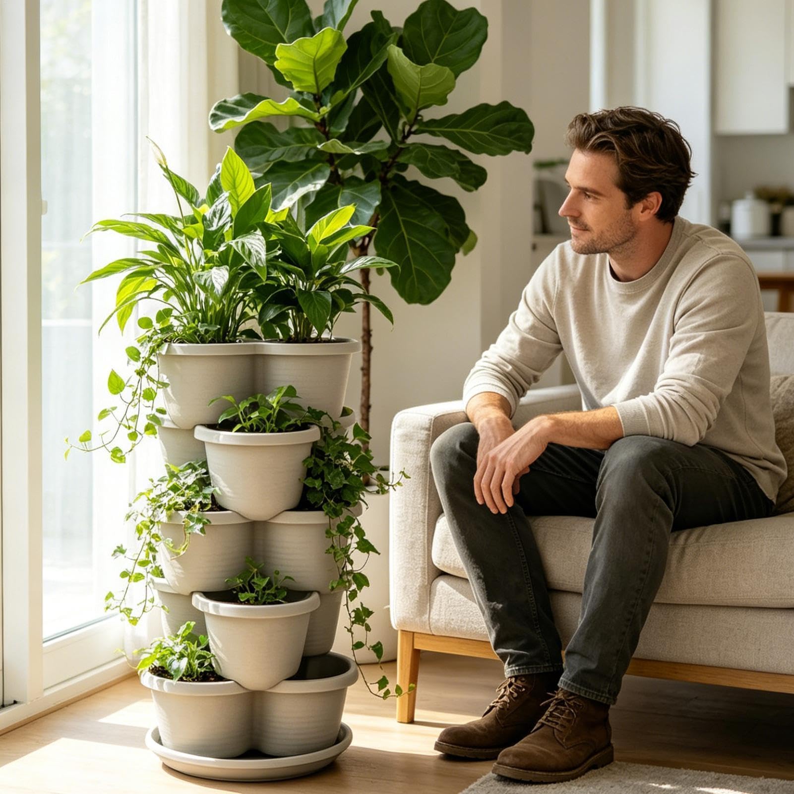 Fioriera per Fragole 5 Pezzi Vaso Rialzato Impilabile Modulare | Fioriera Verticale Rialzata per Aiuola da Giardino per Esterno Interno Casa Patio Giardino Muro Fiori Verdure Abitazione