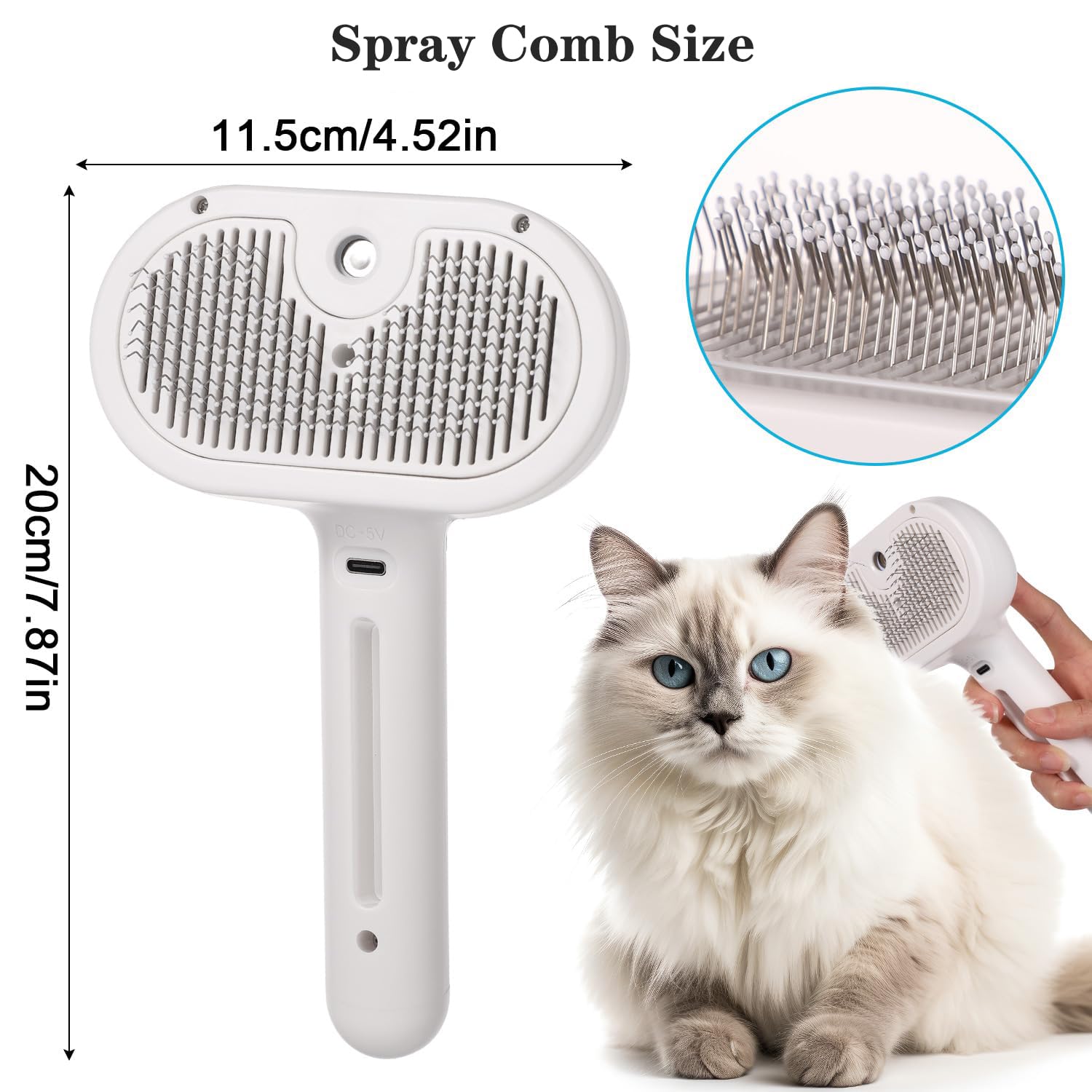 Spazzola a Vapore 2 In 1 per Gatti e Cani - Con Spruzzo per Rimuovere Peli Aggrovigliati - Per Capelli Lunghi/Corti