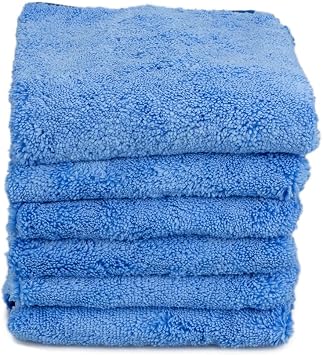 Maxshine 6 Pack Microfiber Towel - Zero Crazy Edgeless 380GSM, Blue with Black Border, 16x24 - Professional Rinse-Free, Scratch-Free Drying Towels for Cars - Car Detailing