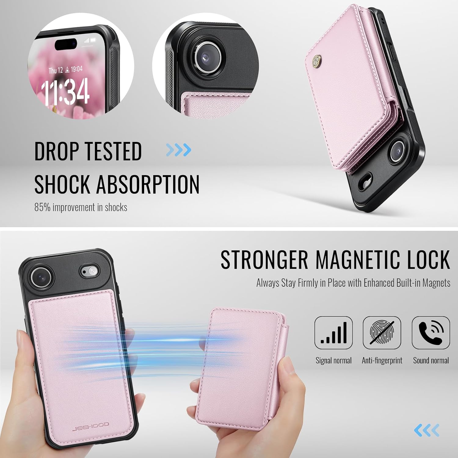 Wallet Case for iPhone Air Compatible with MagSafe for Men Women, 2 in 1 Detachable Magnetic Phone Case with Card Holder Kickstand RFID Blocking for iPhone Air, 6.5 inch, Pink image 3