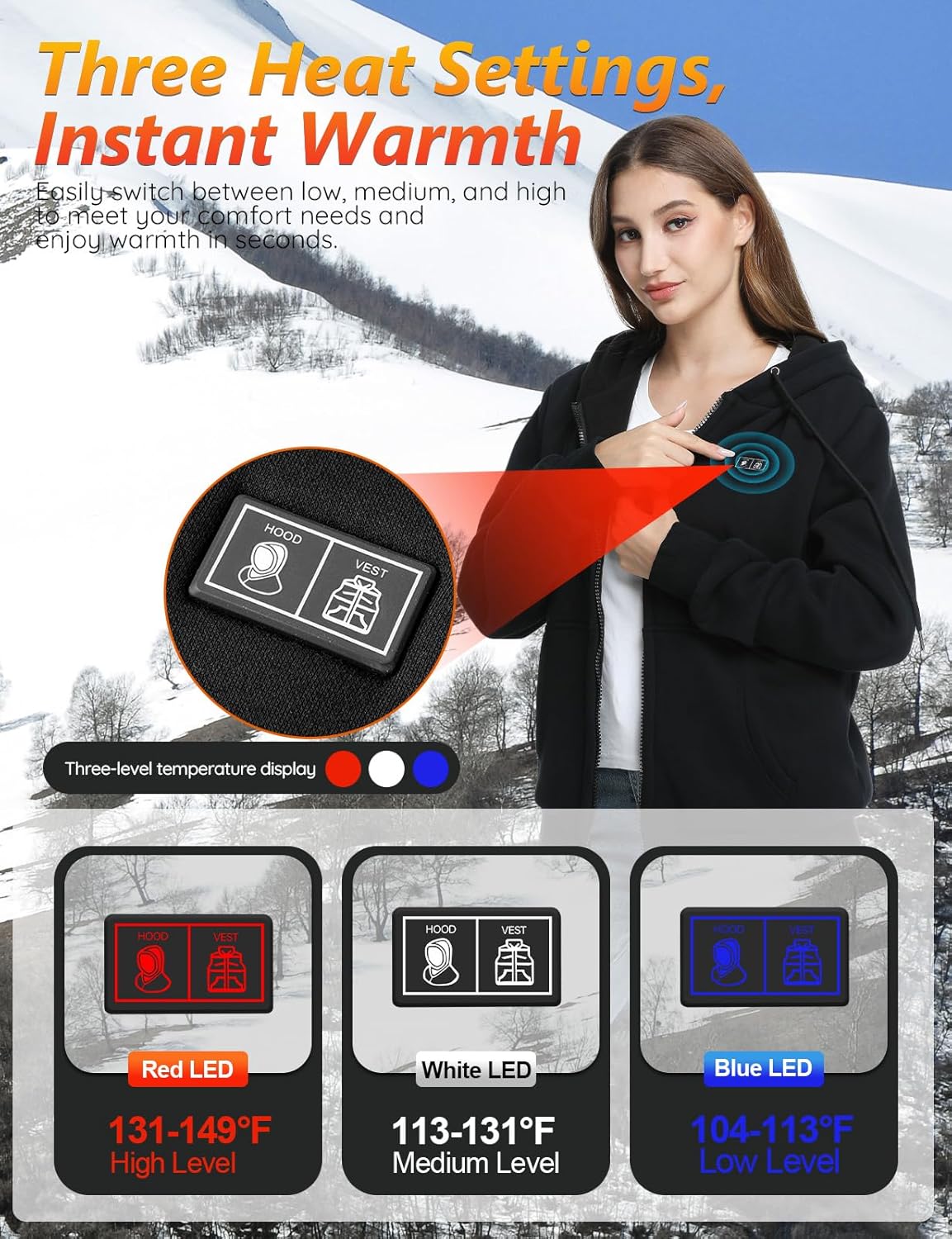 Heated Hoodie for Women Men, Zip Up Heated Sweatshirt with 12000mAh Battery, 6 Heating Zones - Image 2