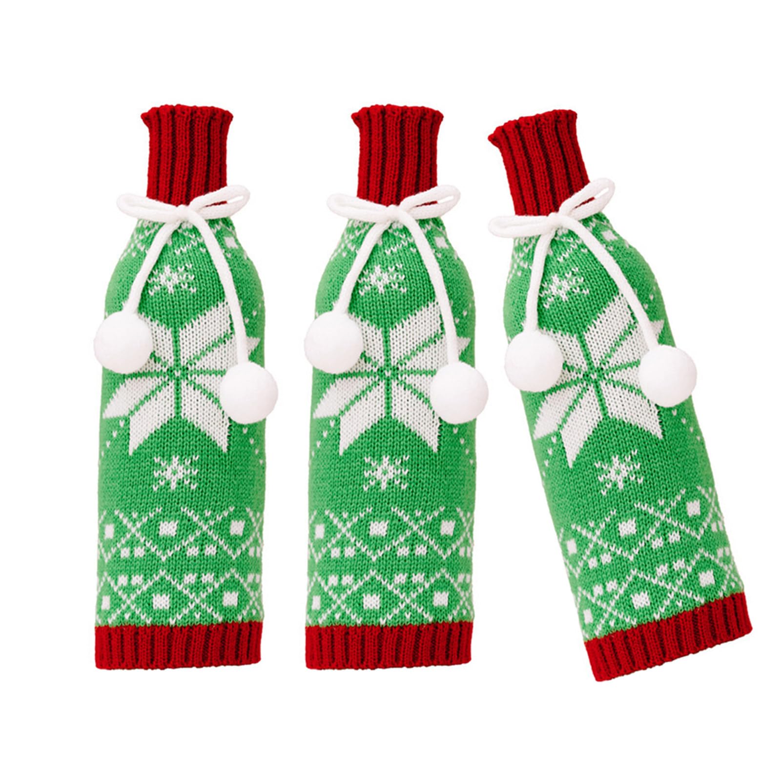 Hsioluted 3pcs Knits Snowflake Wine Bottle Covers Wine Bottle Dressings for Enhances Christmas Table Setting Decorations Knits Snowflake Sweaters