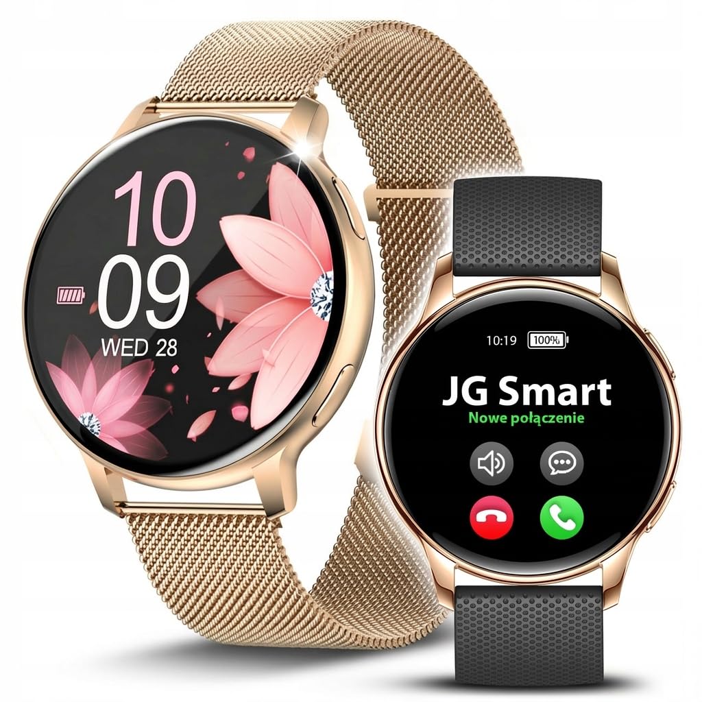 SMARTWATCH DAMSKI ZEGAREK MENU PL POWIADOMIENIA ROZMOWY CIŚNIENIE 4 PASKI