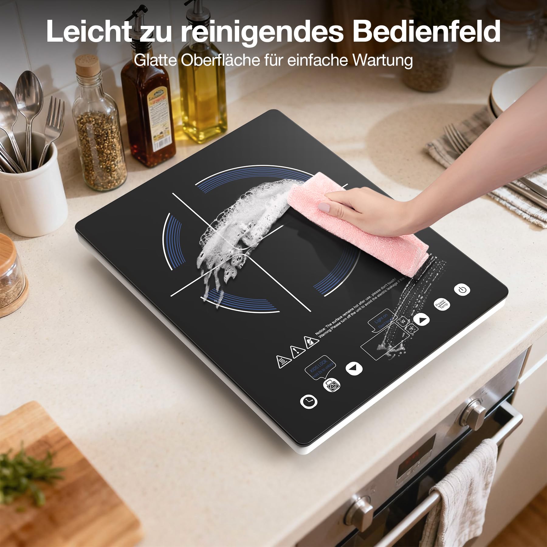Elektrische Kochplatte 2000W Glaskeramik Einzelkochplatte 10 Leistungsstufen Timer Kindersicherung
