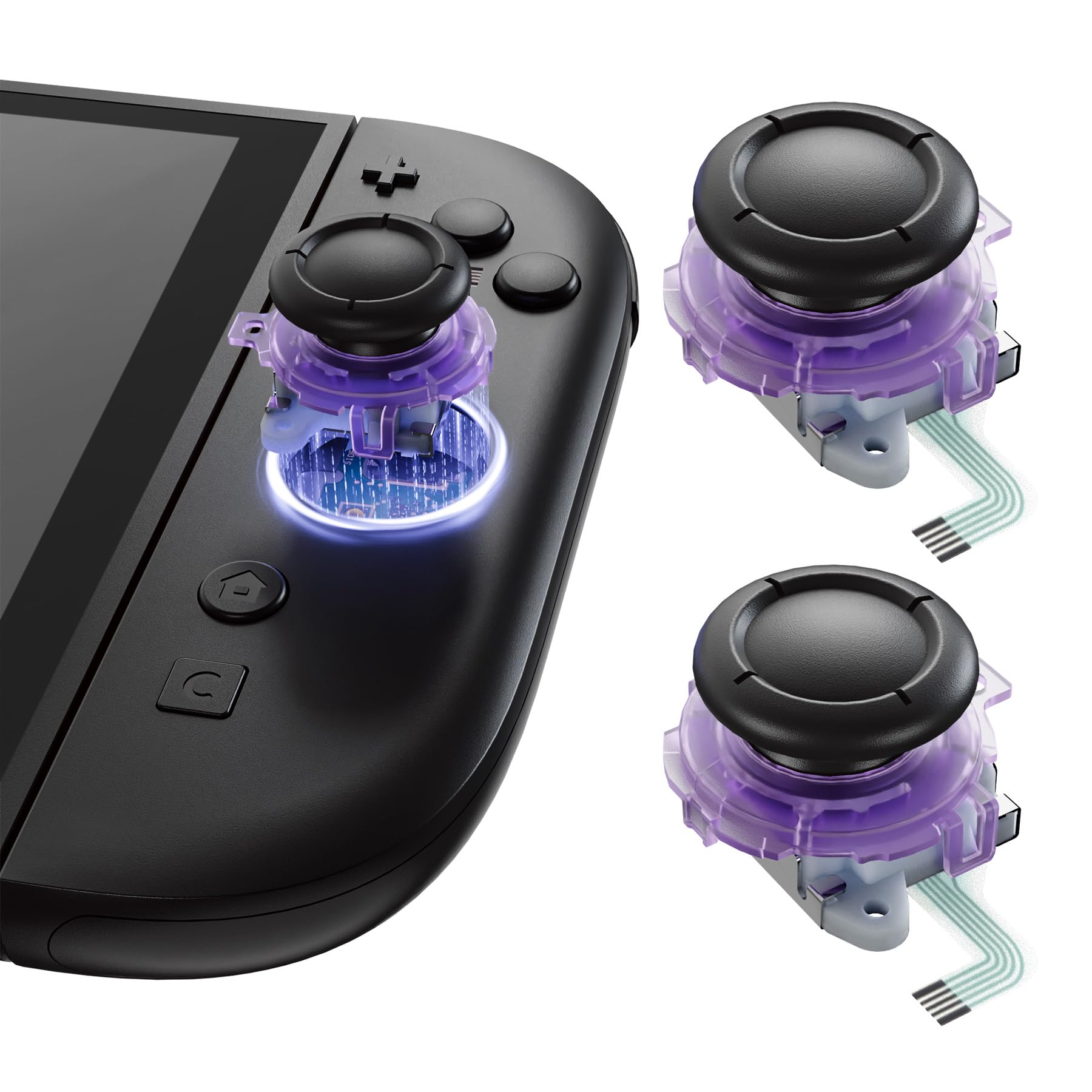 eXtremeRate Replacement 3D Joystick for Nintendo Switch 2 JoyCon, Controller Left Right Analog Stick Thumbsticks with Repair Tools for JoyCon 2, Multi-Colors - Clear Atomic Purple