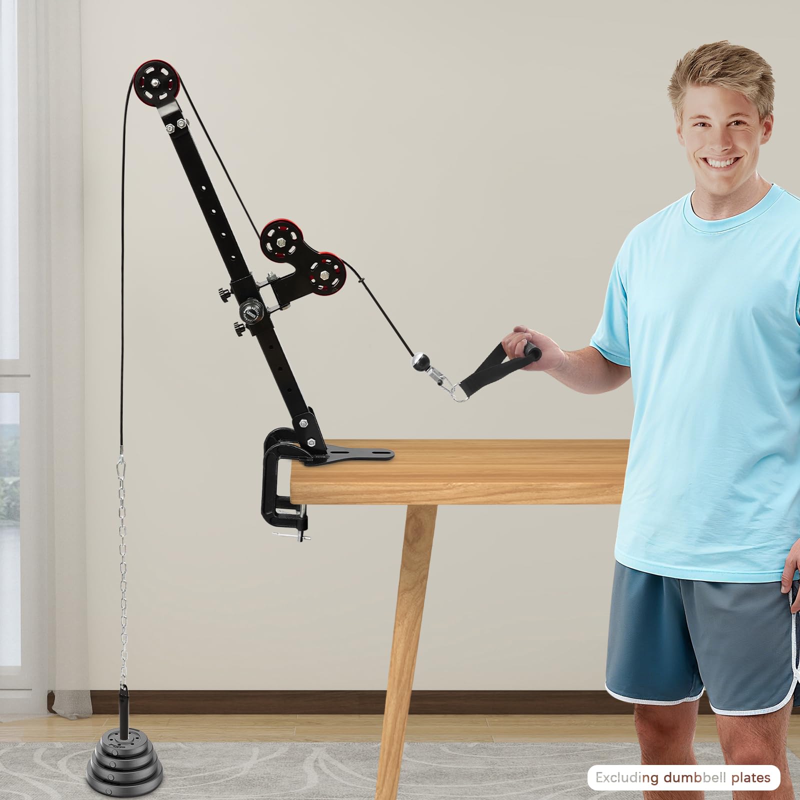 Pulley-System für Arm- und Unterarmtraining – Verstellbares Armwrestling Equipment mit Flaschenzug, 80 kg Belastbarkeit, für Armwrestling Tische bis 80 mm – Schwarz