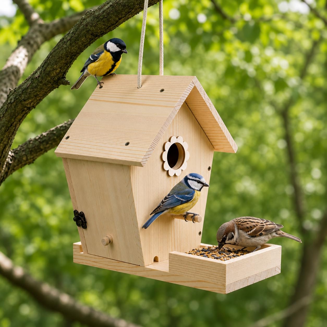 Vogelhaus Bausatz aus unbehandeltem Holz – Vogelhaus zum Bemalen für Kinder, Nistkasten & Futterstation für Garten und Wildvögel