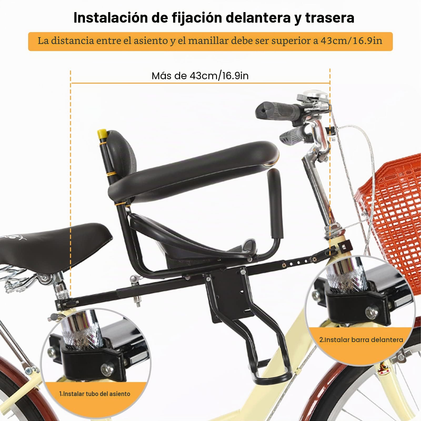 Asiento de bicicleta infantil para niños, asiento delantero para bicicleta de montaña con manillar para bicicleta de carretera