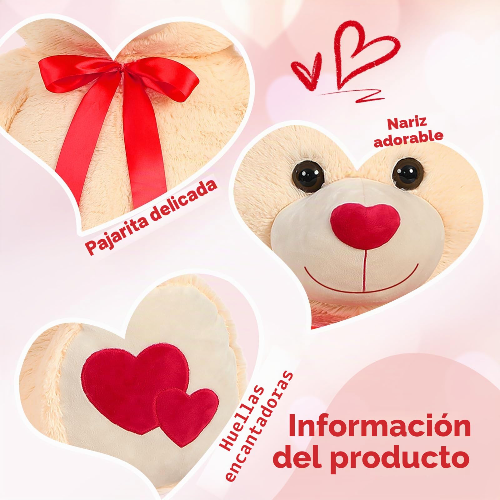 MorisMos Oso Peluche Gigante 120cm, Osito de Peluche Grande Suave para Novia Regalos, Teddy Bear Kawaii XXL Marrón Claro para Niñas Esposa Cumpleaños Navidad