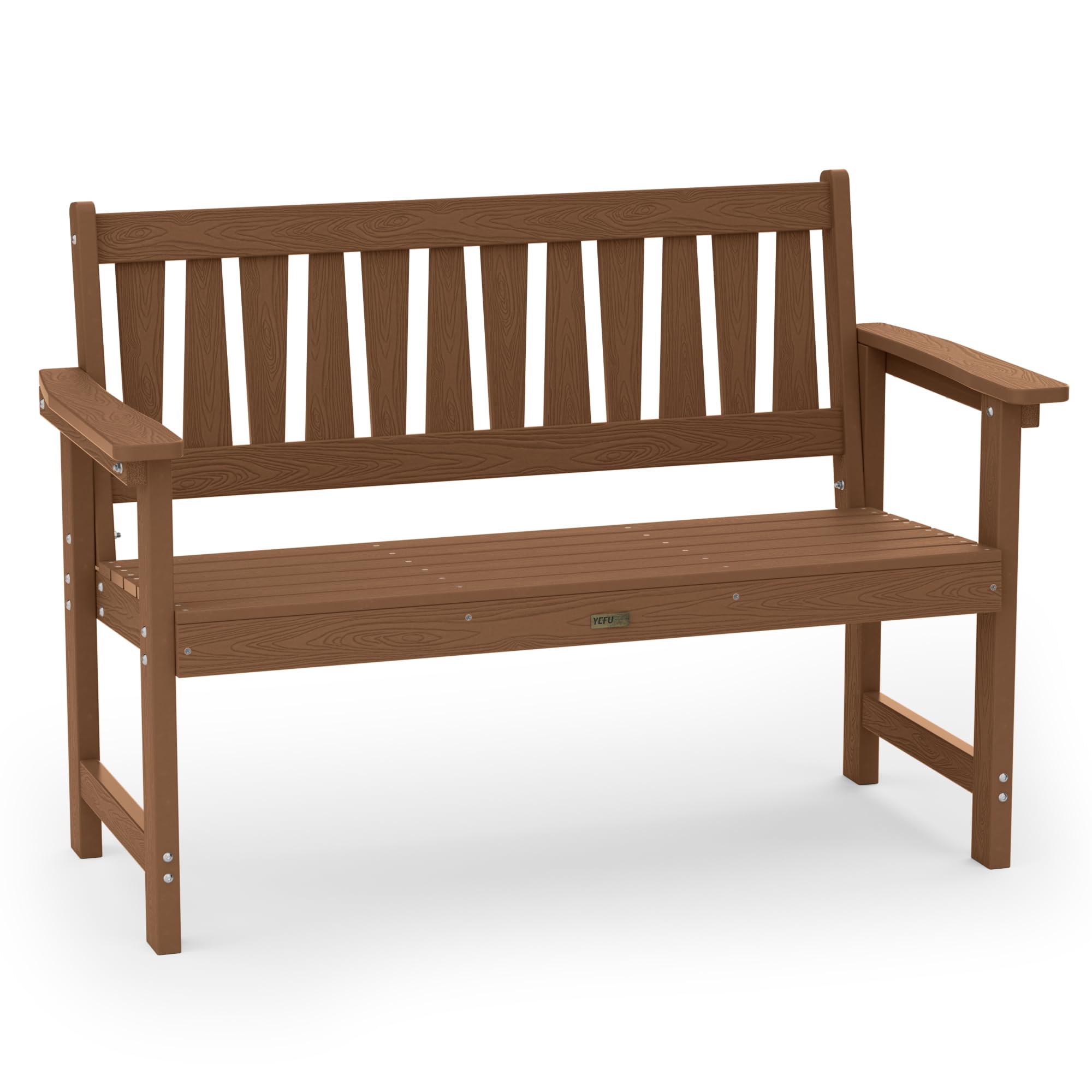 MXIMU Gartenbank für 2-Sitzer Gartenbank wetterfest: Sitzbank Outdoor | Gartenbank wetterfest HIPS-Kunststoff für Terrasse, langlebige Bank komfortable Parkbank, für draußen/Garten/Park, teakholz