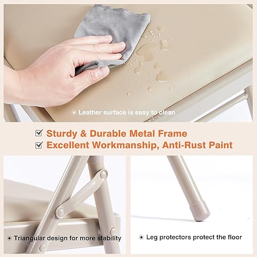 Miniatura 5 de Sweetcrispy Silla Plegable Paquete de 6, Sillas Plegables Tapizadas de Cuero, Sillas Plegables de Metal Resistentes, Fáciles de Usar y Almacenar,