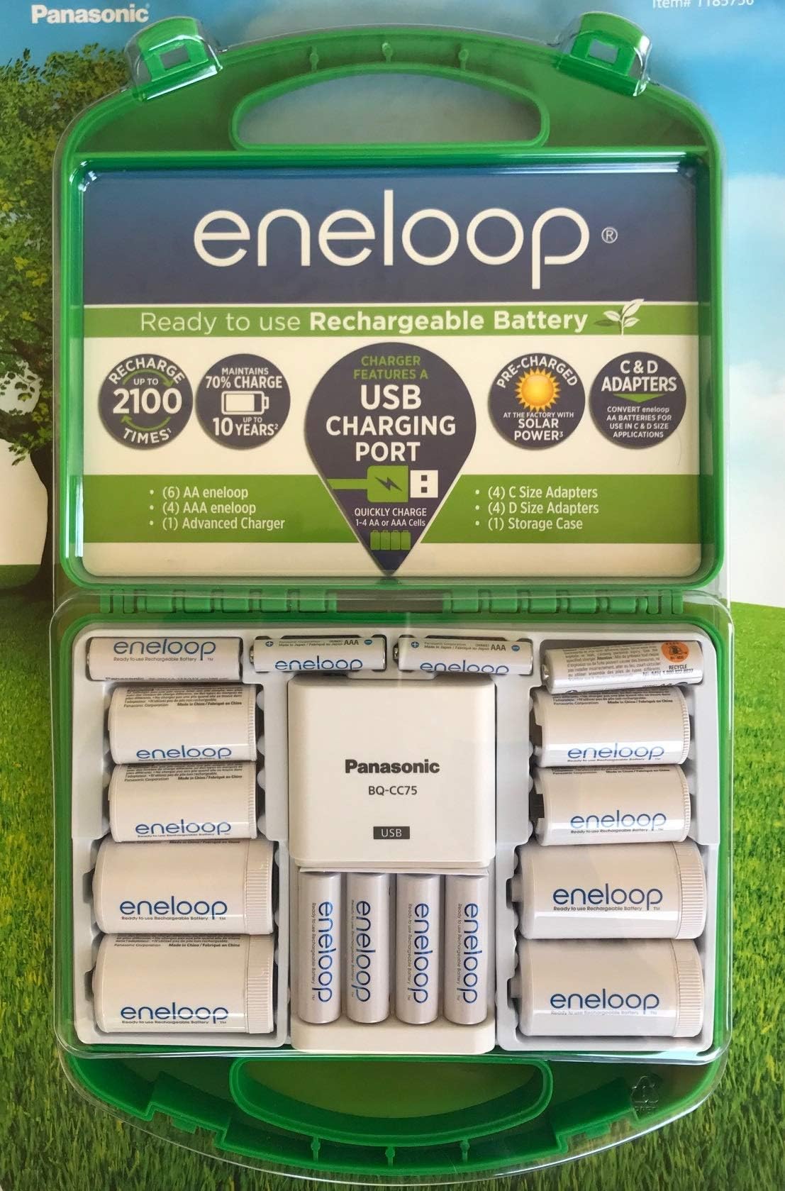 Eneloop Rechargeable Battery Set AA AAA C D Adapters Case + BQ-CC75 Charger