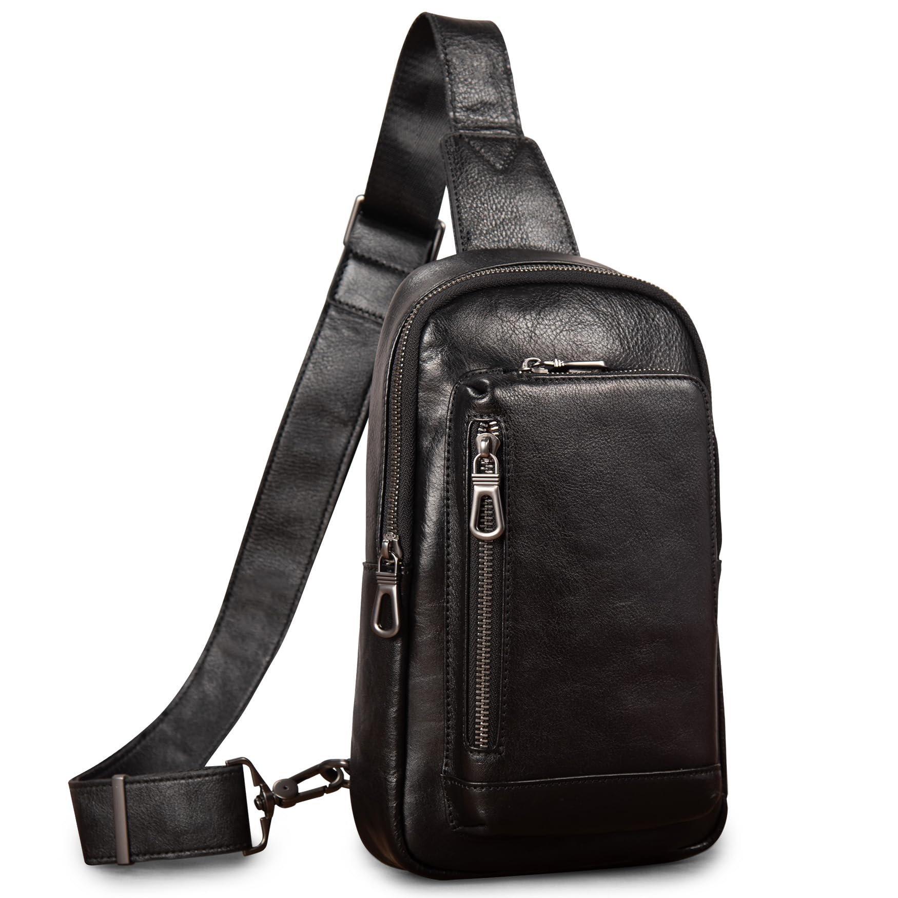 CENUNCO Genuine Leather Sling Bag for Men and Women Crossbody Shoulder Purse Chest Sling Backpack Carry on Casual Daypack