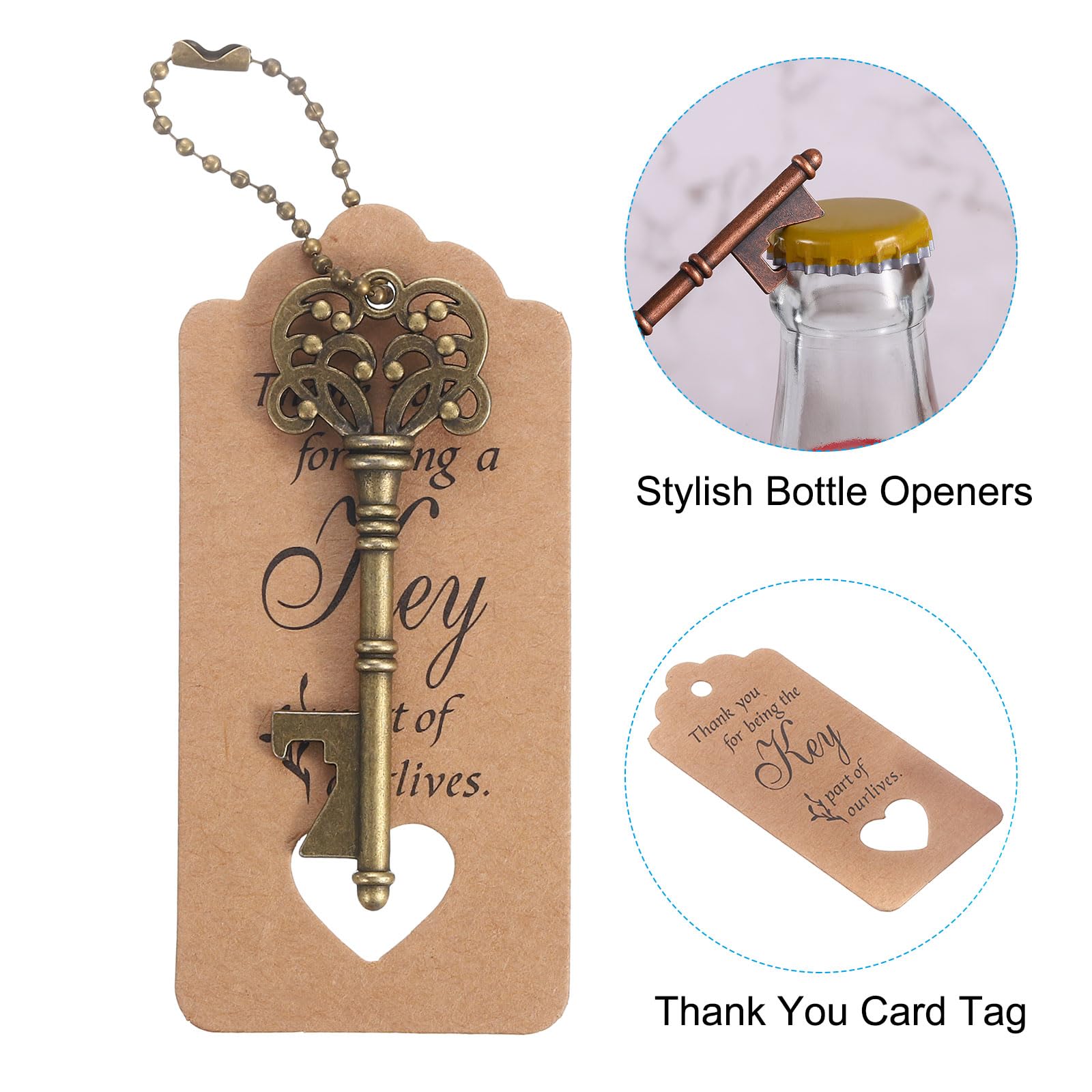 PATIKIL Vintage Key Bottle Openers, 10 Pcs Wedding Party Favor Souvenir Gift Set including Thank You Tag - Image 4