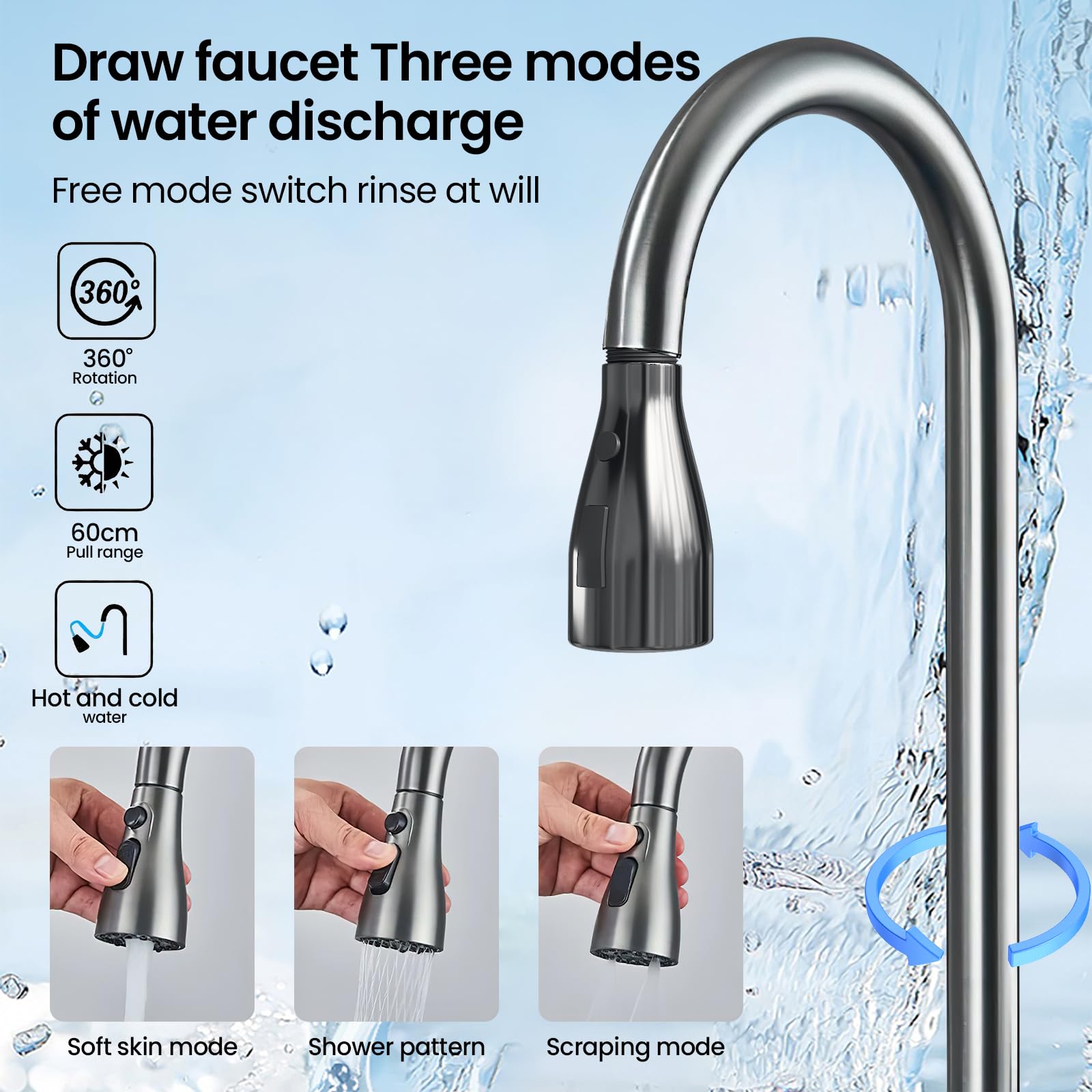 Fregadero de cocina, fregadero de cocina inoxidable con escurridor, pantalla LED, grifo cascada, doble riel deslizante, dispensador de jabón, para hogar y profesional, 75 x 45 cm