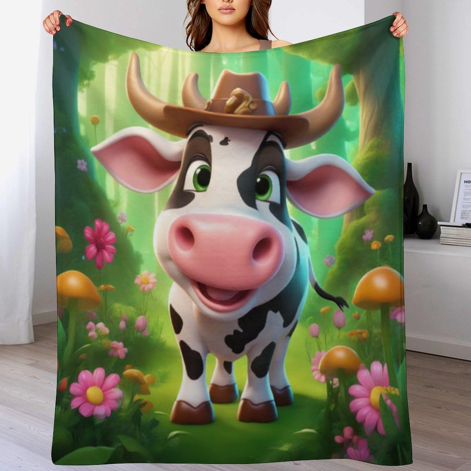 Plaid polaire vache 100x130 cm jeté de canapé en flanelle douce
