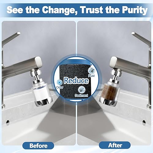 Miniatura 5 de Juego de 23 filtros de agua para grifo de fregadero con elementos de filtro, filtros giratorios de 360 grados, elimina metales pesados fluoruro,