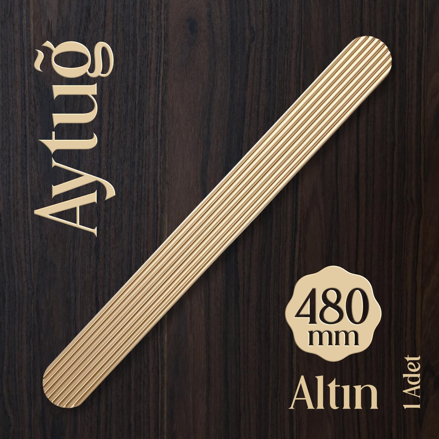 Aytuğ Geniş T Çizgili Oval Mat Altın Çekmece Kulp 480 mm Modern Şık Mobilya Dolap Kapak Kulpu