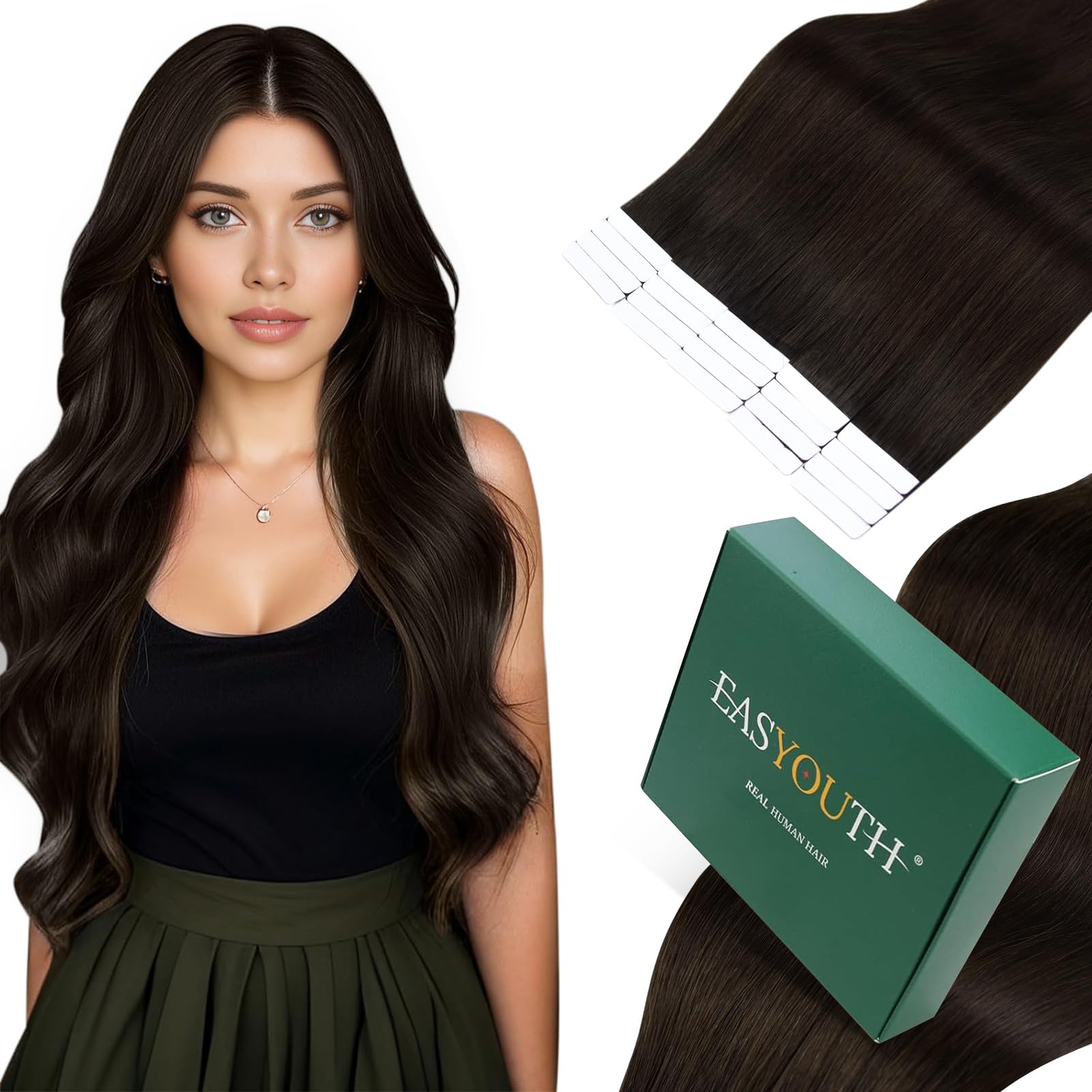 Easyouth Tape Extensions Echthaar Glatt Menschliches Haar