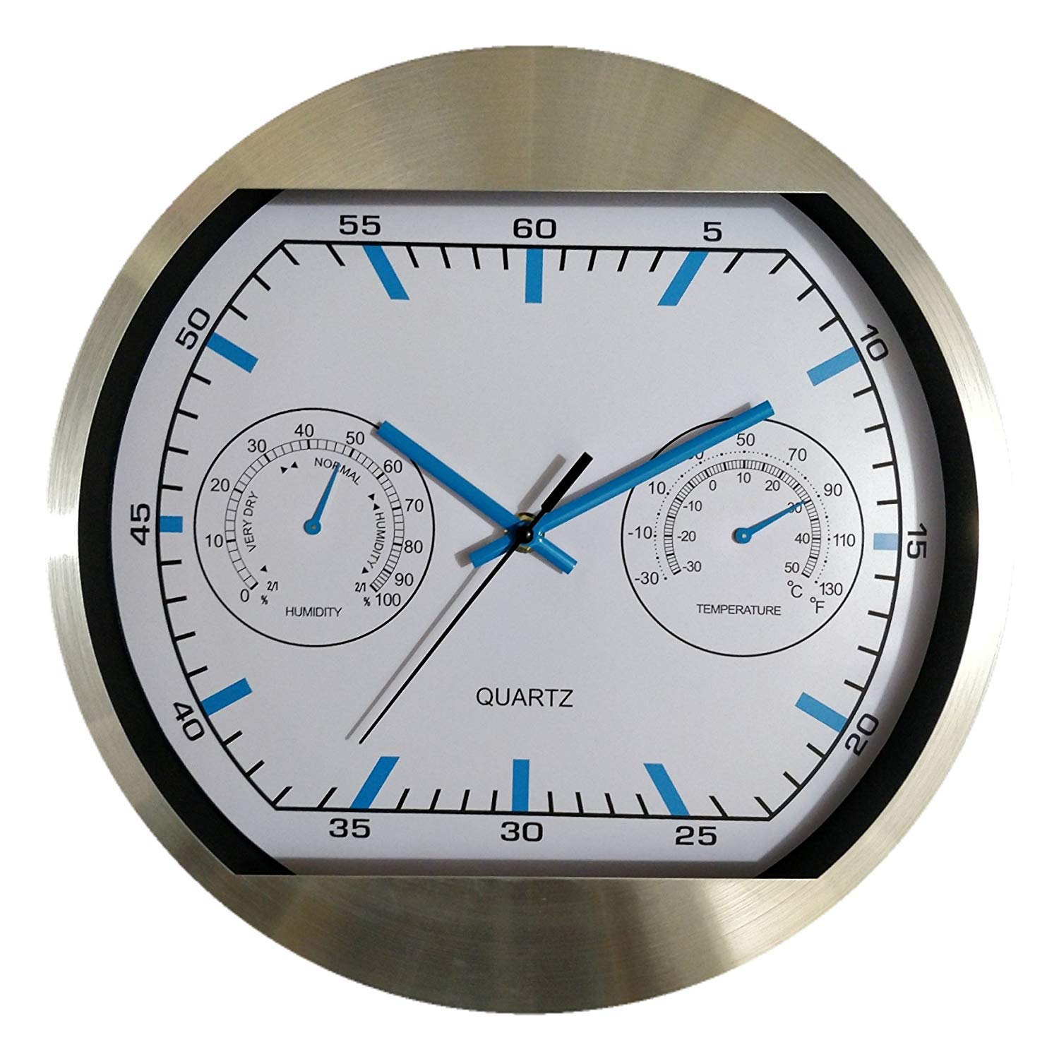 De'rons ® Exclusive Aluminium Chronograph Round Shape Silent Movement Wall Clock with Temperature and Hygrometer for Home and Office 8201 (Multicolor, 30 cm x 30 cm)