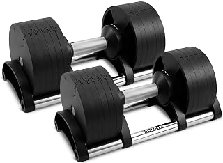 SQUATZ Adjustable Dumbbells with Quick Weight Change, Space-Saving Dumbbell Set with Anti‑Slip Handle, Secure Locking System, Heavy‑Duty Plates & Base for Home Workout and Strength Training - Amazon product rated Grade A