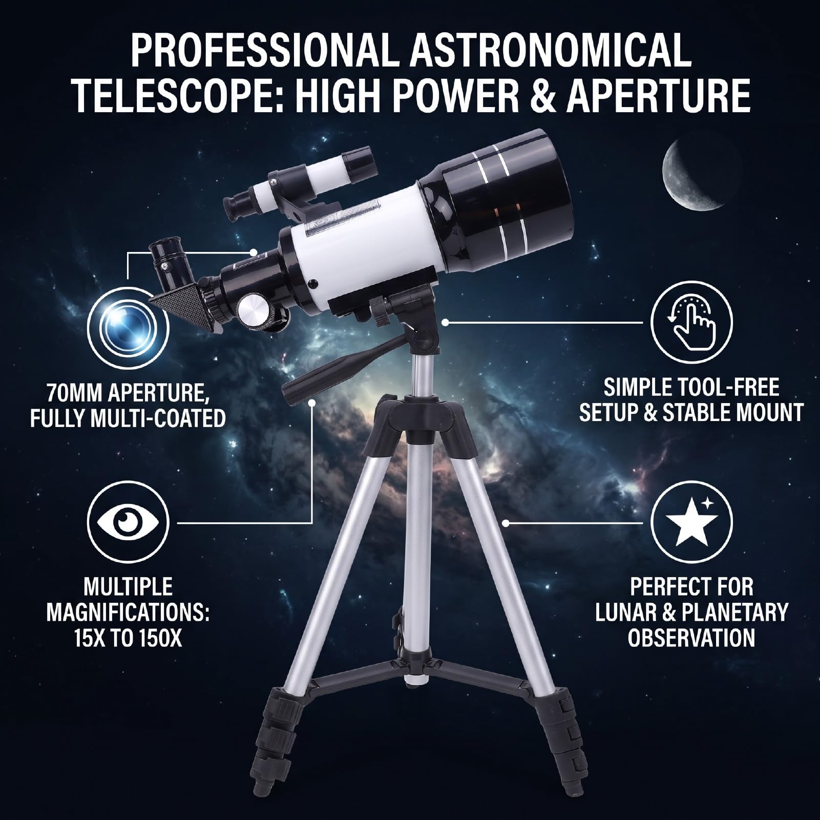 Telescopio Astronomico Apertura 70 Mm Lunghezza Focale 300 Mm