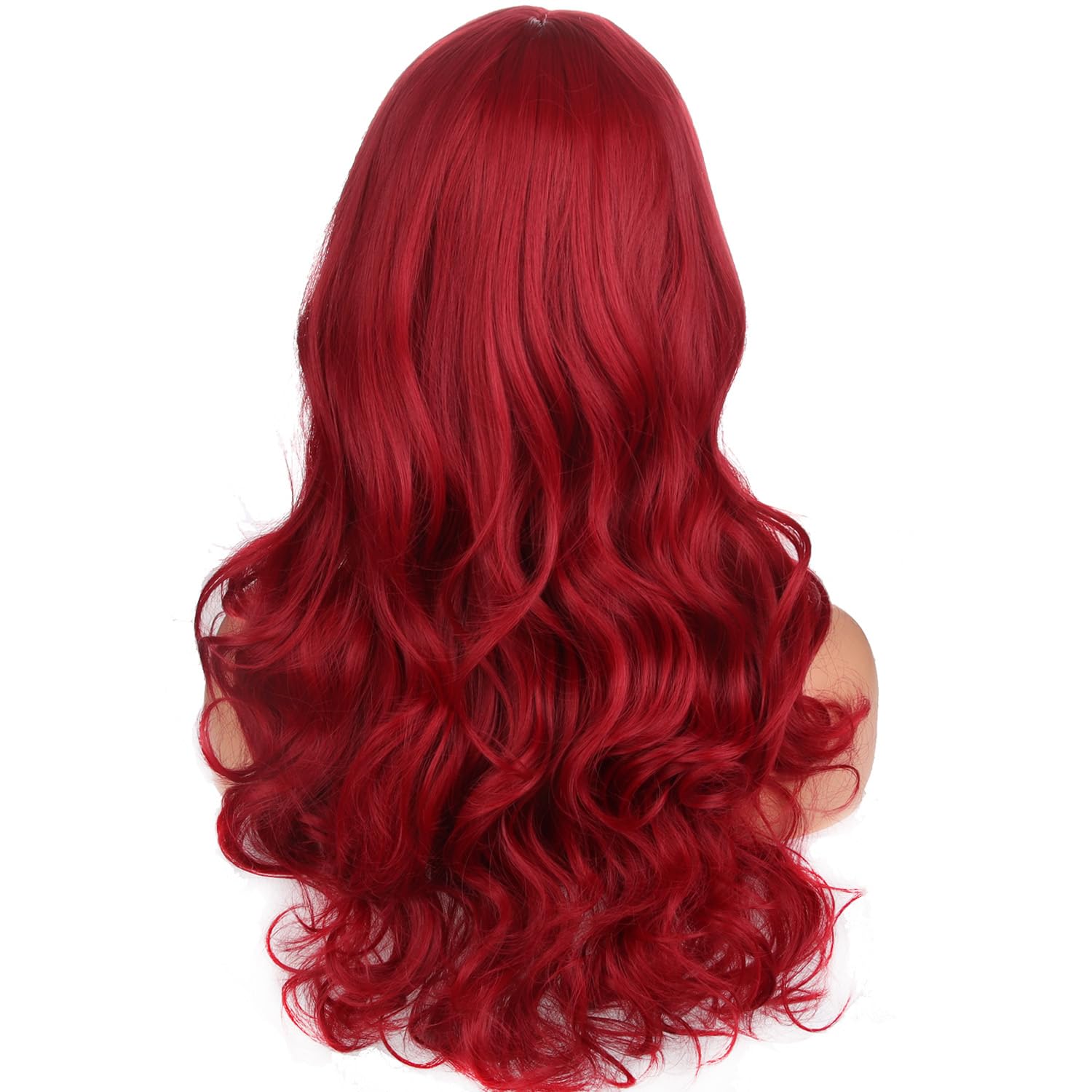 High Quality  RED long CURLY Wig w/ bangs Red Wavy Wig with Bangs - Short Bob Curly Wigs for Party main image 4