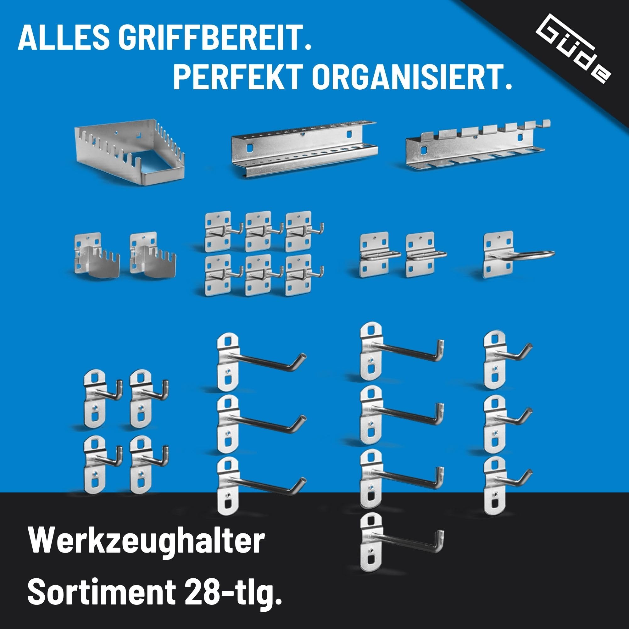 Güde 40768 Lot de 28 porte-outils Argenté, 200 mm x 75 mm x 190 mm