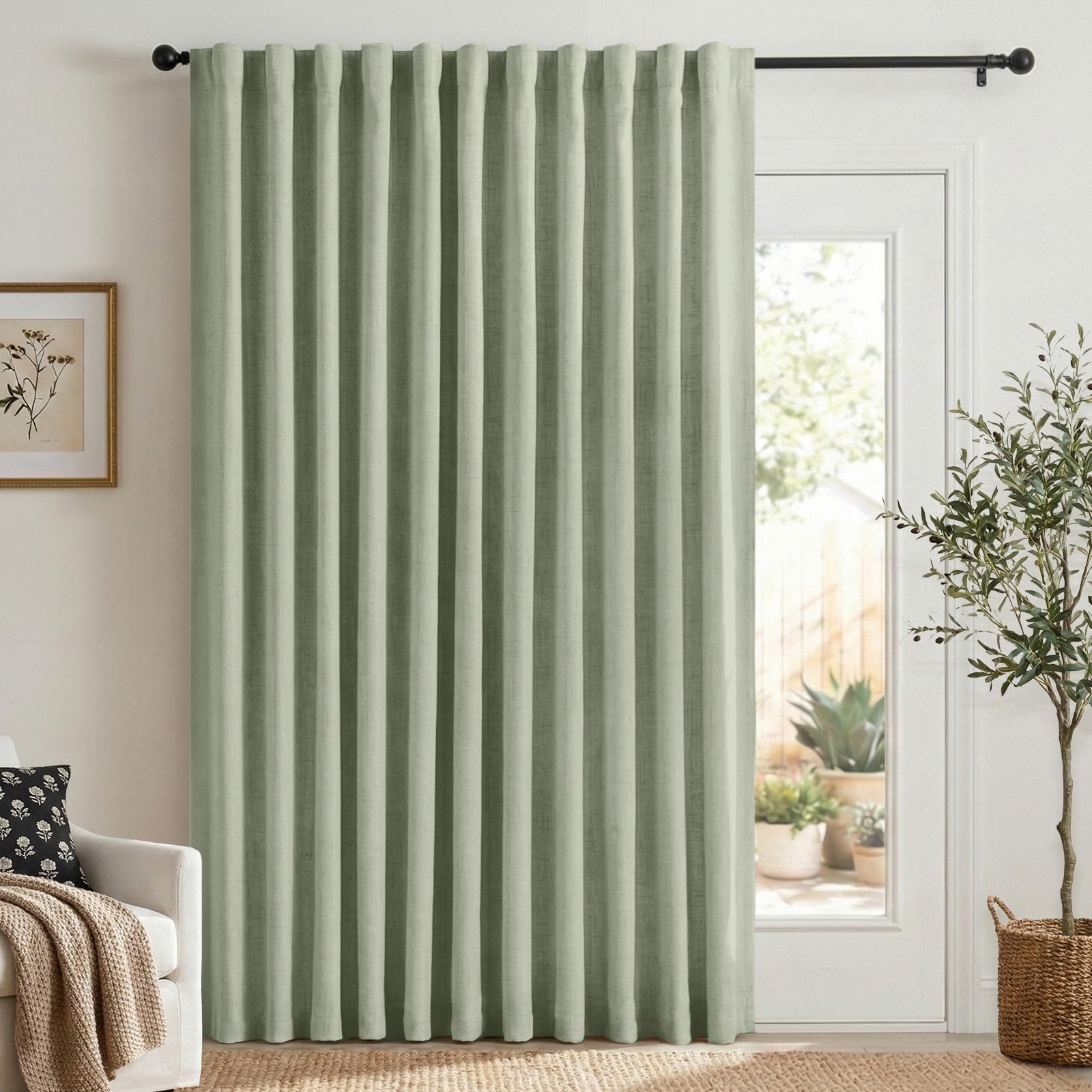 Sage Green Total Blackout Sliding Door Curtains 96 Inches Long