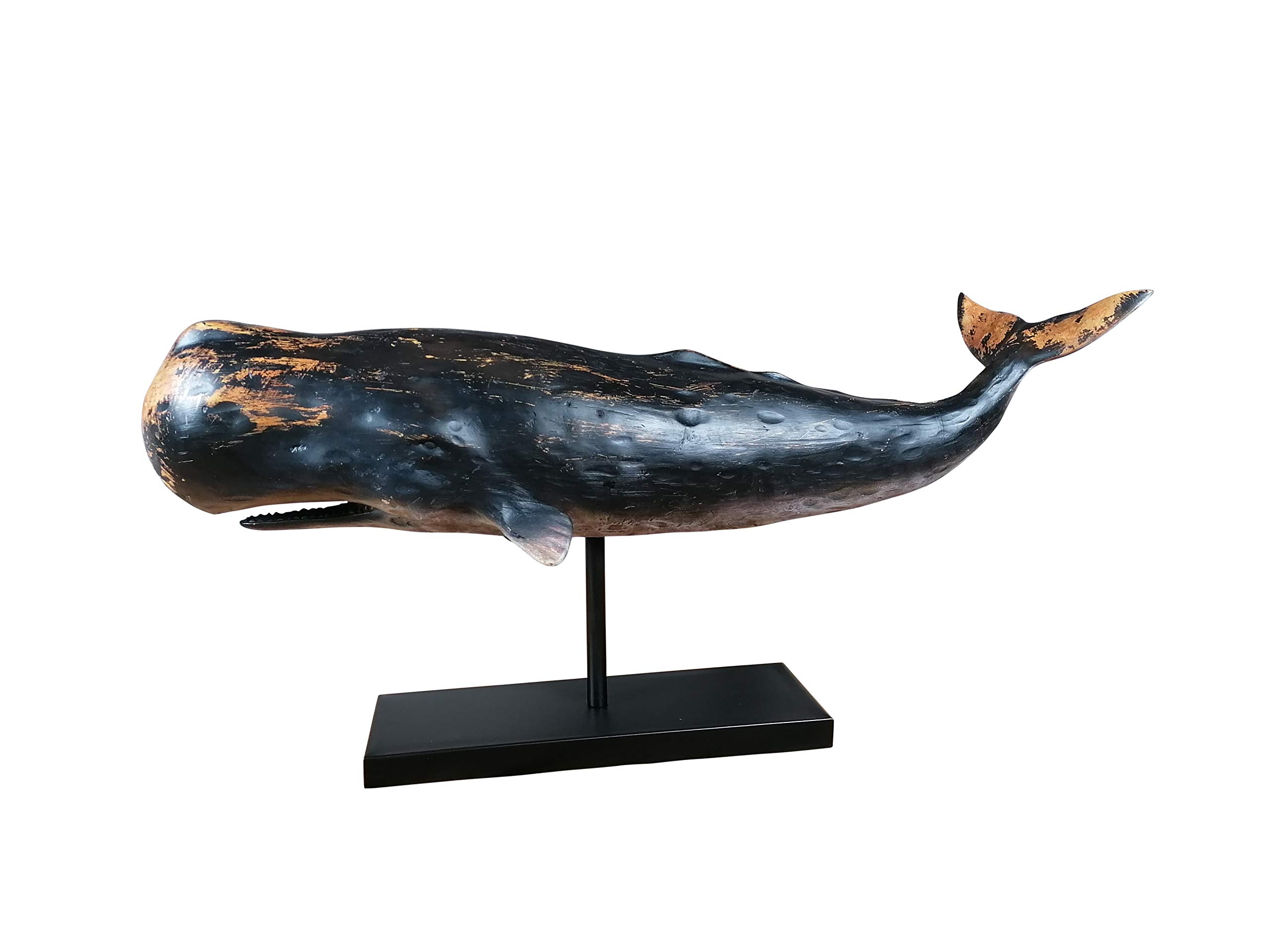 MichaelNoll Statua decorativa a forma di balena, in poliresina, stile moderno, decorazione marittima in effetto legno, XXL, 77 x 17,5 x 38,5 cm